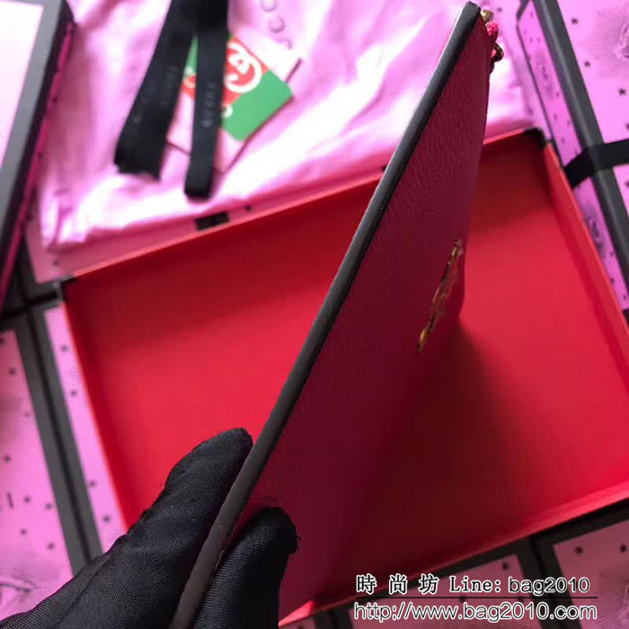 GUCCI古馳 歐洲正品原單 鑲鑽蝴蝶 女士手包 499360 玫紅全皮 WTG1531